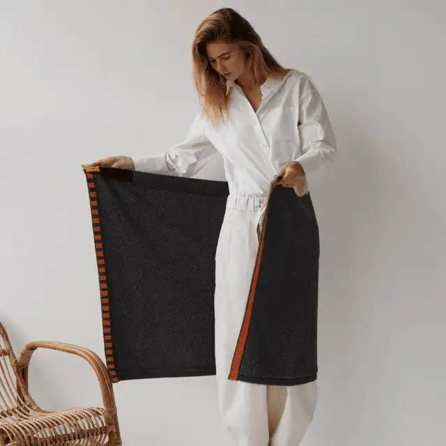 Belmondo Yoga & Outdoor Woll-Wickel Grau-Orange Decke