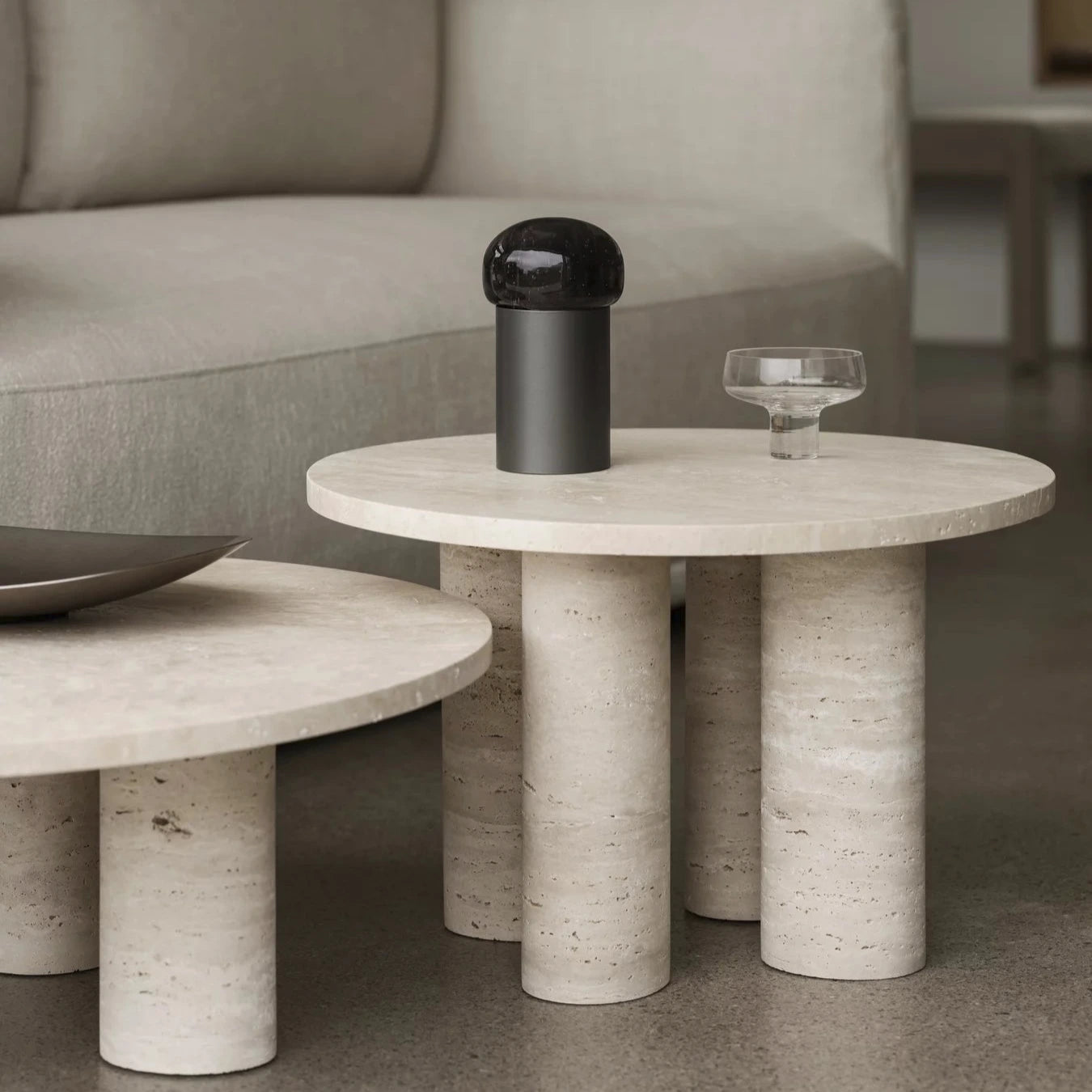 Travertin-Beistelltisch - VOLOS - Rund Tisch