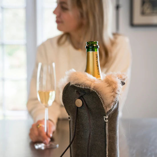 Eleganter Champagnerkühler aus Vintage-braunem Leder