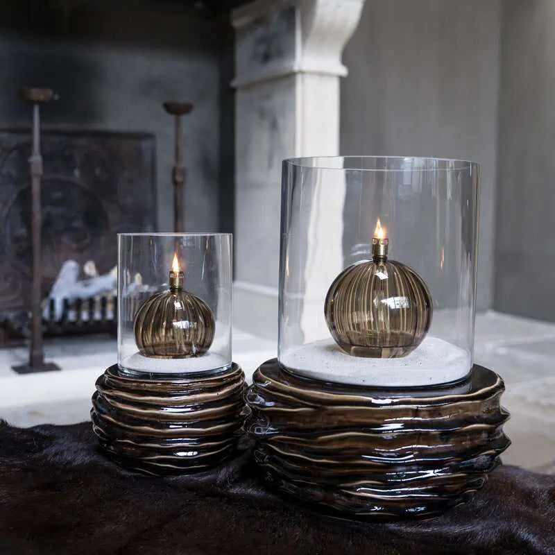Round elegant champagne brass Öllampe