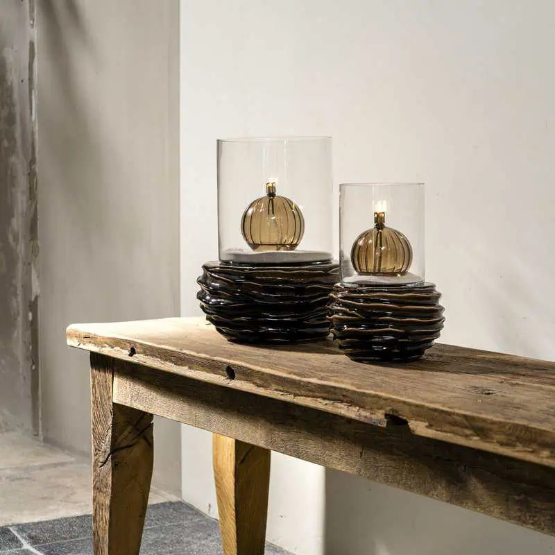 Round elegant champagne brass Öllampe