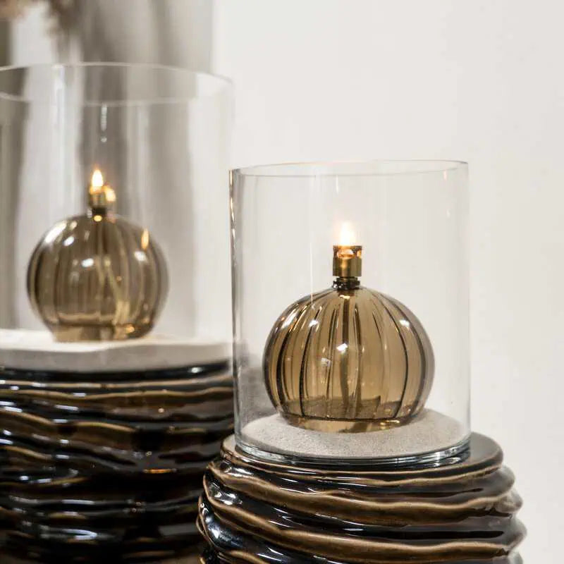 Round elegant champagne brass Öllampe