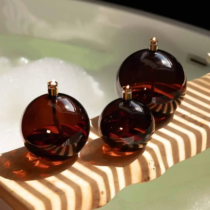 Round Cognac Brass Öllampe