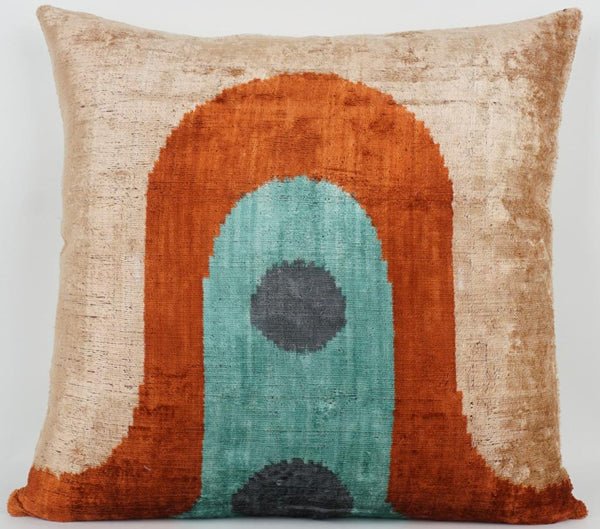 Designer Kissen Taupe-Ocker-Aqua Seide