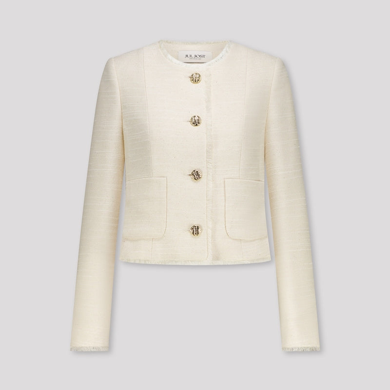 Kurzes Jackett mit ausgefransten Details aus reiner Peace Silk – limitierte Kollektion