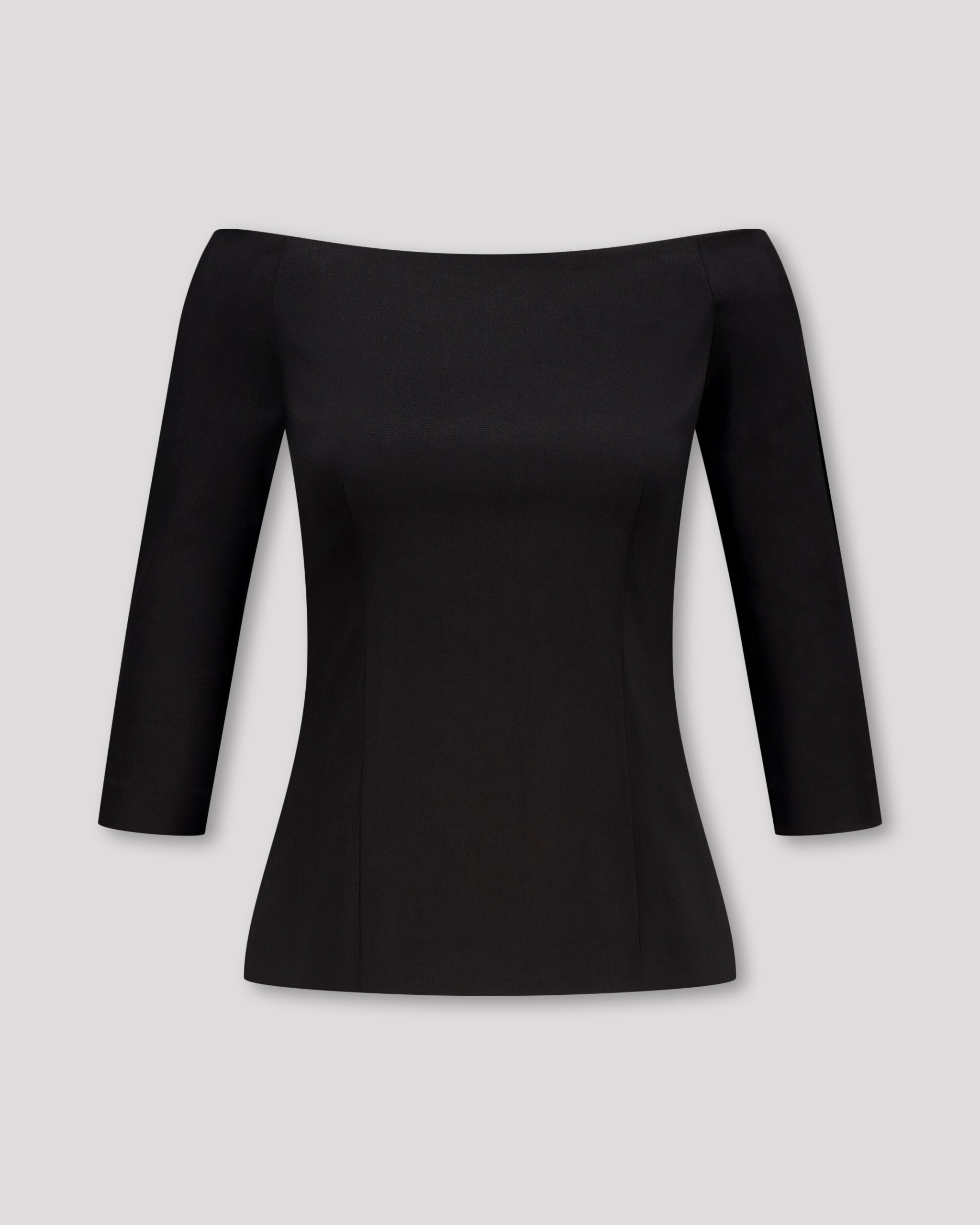 Raffiniertes schulterfreies Top aus schwarzem Tencel raffiniertes-schulterfreies-top-aus-schwarzem-tencel