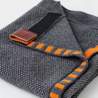 Eleganter Woll-Wickel mit Leder-Verschluss - Belmondo Grau-Orange